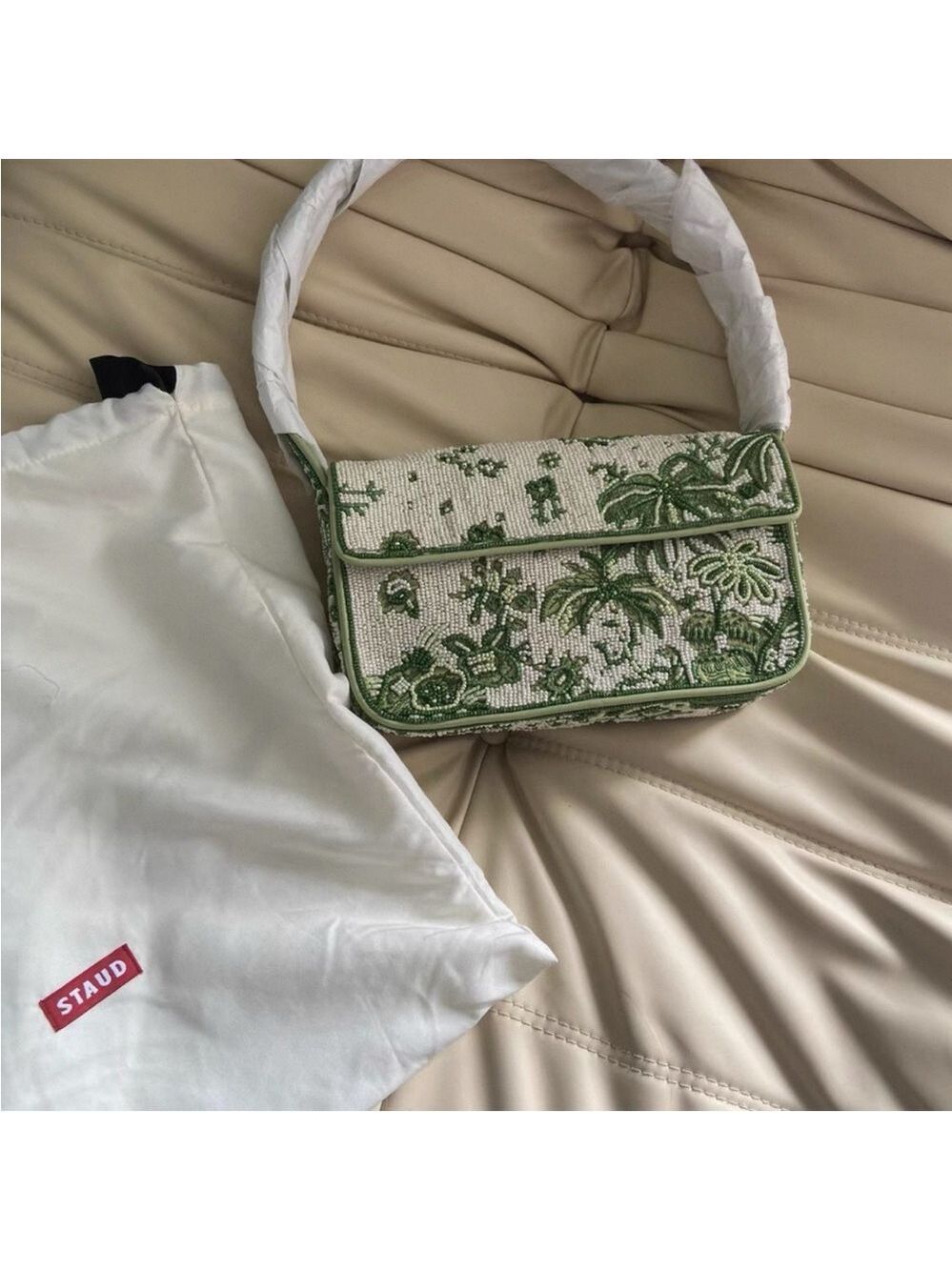 RARE Staud Tommy Beaded Bag - Green and‎ White NWT - Picture 5 of 10